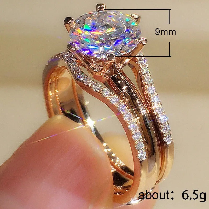 Rose Gold CZ Engagement Ring for Women