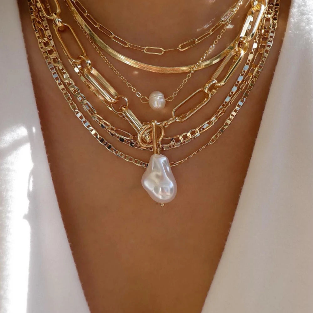 Vintage Gold Multi-Layer Crystal Necklace Set – Boho Trendy Jewelry for Women