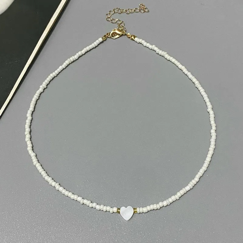 Shell Heart Choker Necklace – Colorful Beads Jewelry for Girls
