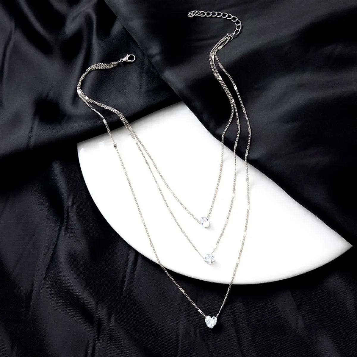 Multi-Layer Star & Heart Water Drop Necklace – Sexy Alloy & Glass Chain for Women
