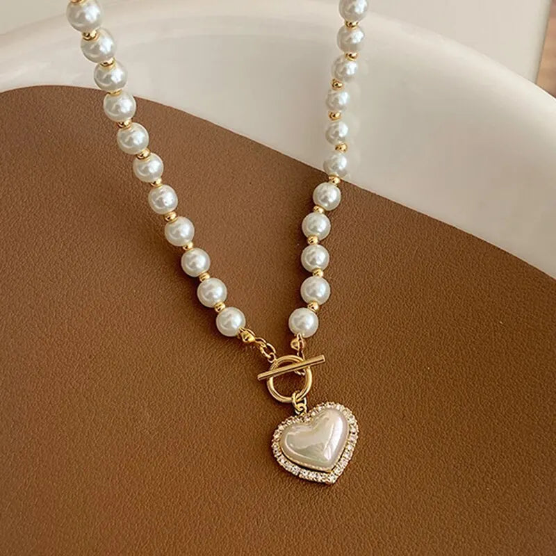 Elegant Pearl Heart Necklace – Luxury Imitation Pearl Jewelry for Women