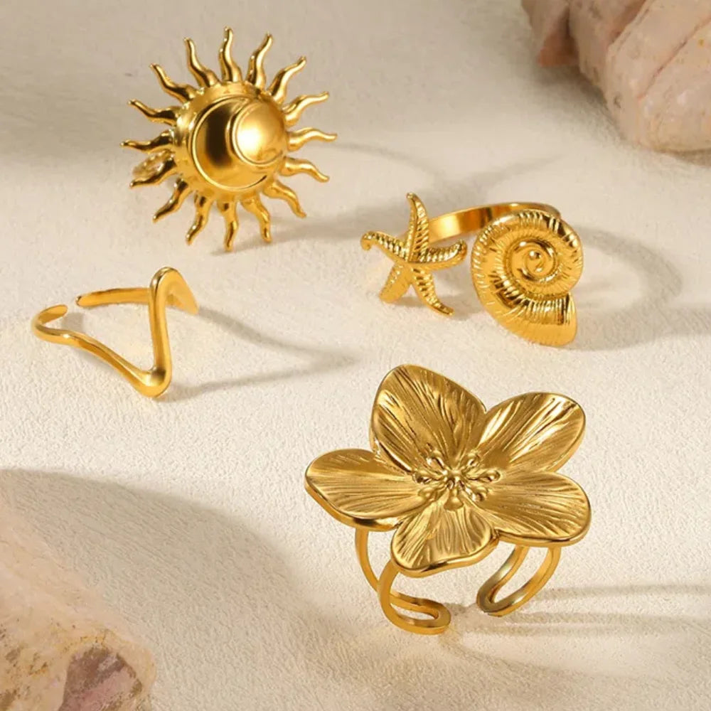 Elegant Gold Bloom Flower Open Ring