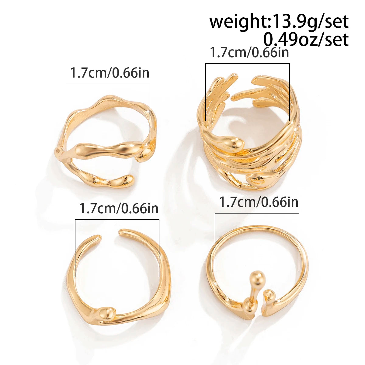 Vintage Lava Open Ring Set – 4PCS Adjustable Gold Couples Jewelry