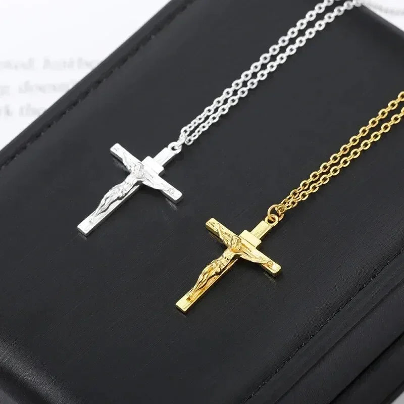 18K Gold Plated Cross Necklace – Unisex Religious Pendant Jewelry Gift