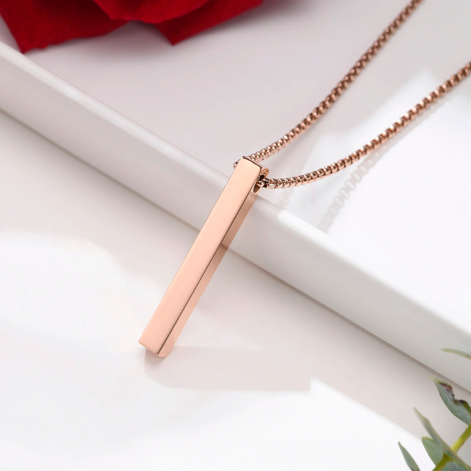 Vnox 5mm Pillar Necklace – Minimalist Stainless Steel 3D Bar Pendant for Men & Women