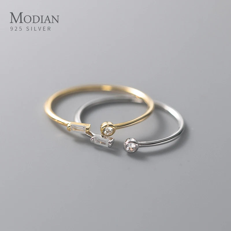 Modian 925 Silver CZ Adjustable Gold Ring