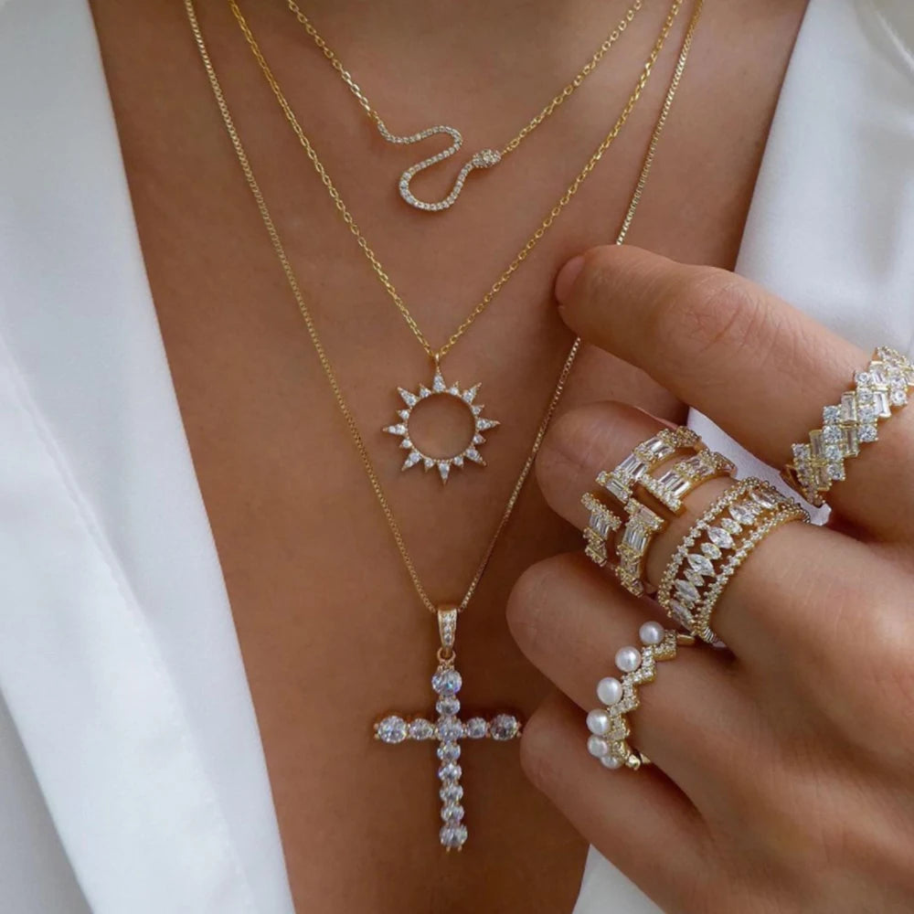 Vintage Gold Multi-Layer Crystal Necklace Set – Boho Trendy Jewelry for Women
