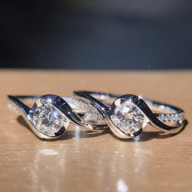 Elegant 925 Silver Solitaire Zircon Promise Ring