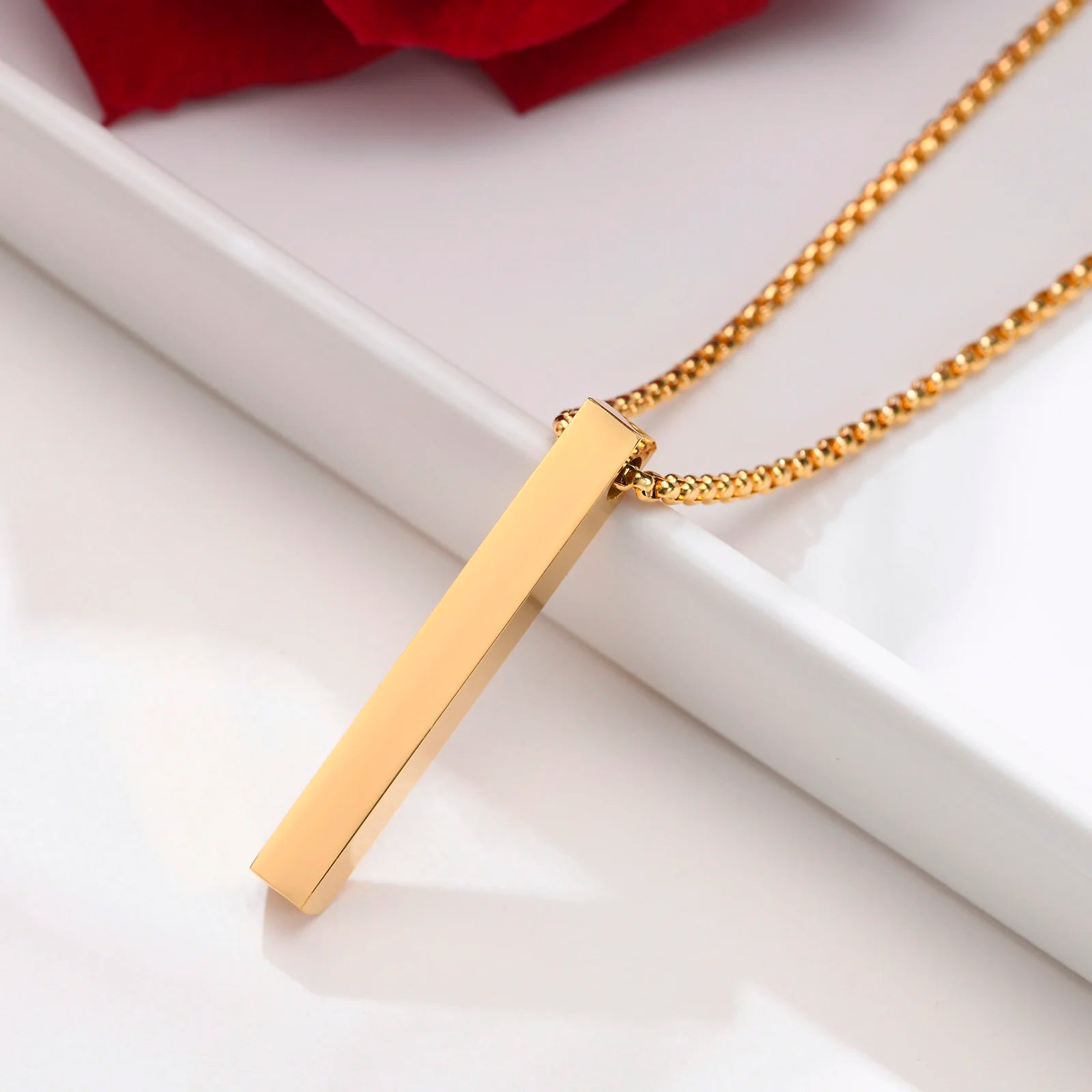 Vnox 5mm Pillar Necklace – Minimalist Stainless Steel 3D Bar Pendant for Men & Women