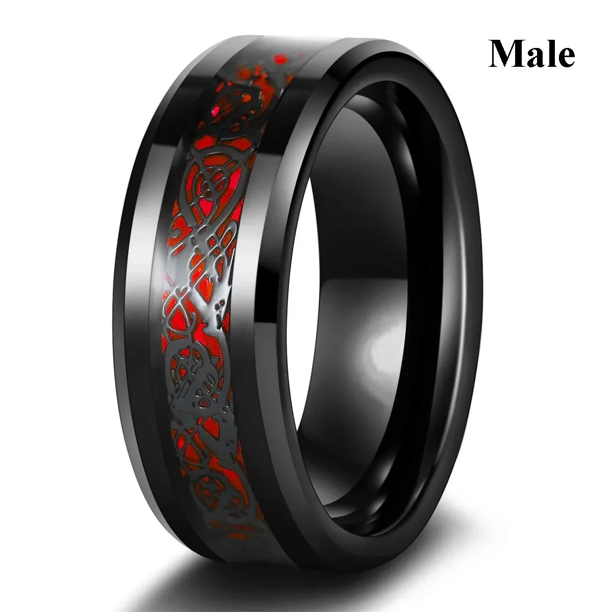 Couple Rings Red Rhinestone Celtic Dragon Stainless
