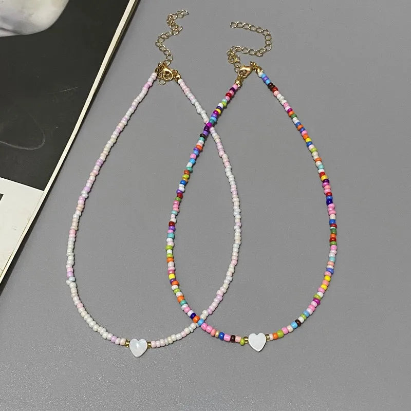 Shell Heart Choker Necklace – Colorful Beads Jewelry for Girls
