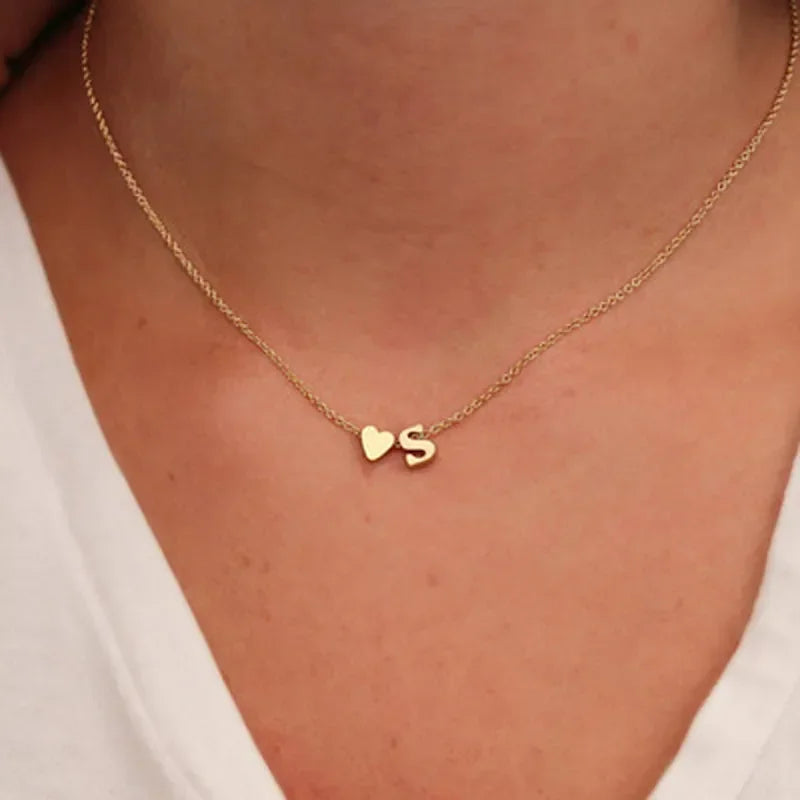 SUMENG Tiny Heart Initial Necklace – Gold & Silver Choker Jewelry for Women