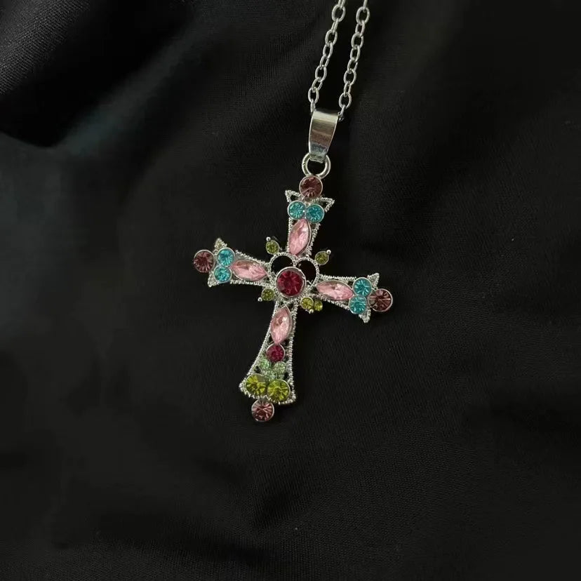 Gothic Pearl Cross Pendant Necklace – Trendy Punk Chain Jewelry for Women