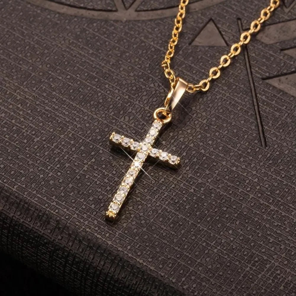 Rhinestone Cross Pendant Necklace – Adjustable Summer Jewelry for Women