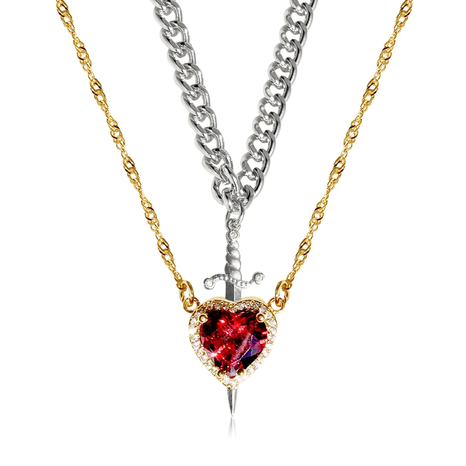 Vintage Gothic Dagger Heart Pendant Necklace – Trendy Collarbone Jewelry for Women