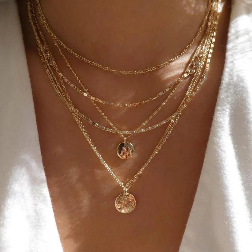 Vintage Gold Multi-Layer Crystal Necklace Set – Boho Trendy Jewelry for Women
