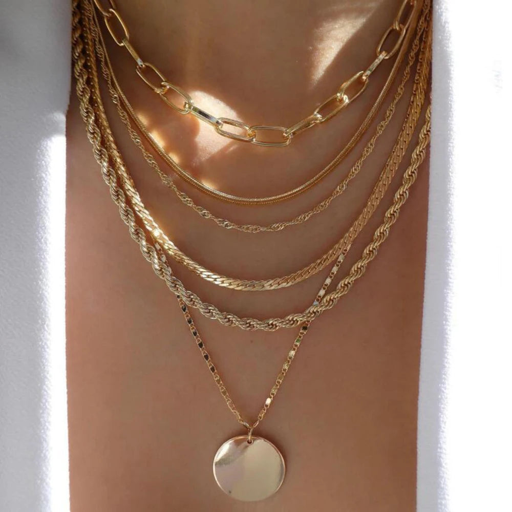 Vintage Gold Multi-Layer Crystal Necklace Set – Boho Trendy Jewelry for Women