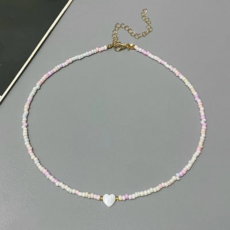 Shell Heart Choker Necklace – Colorful Beads Jewelry for Girls