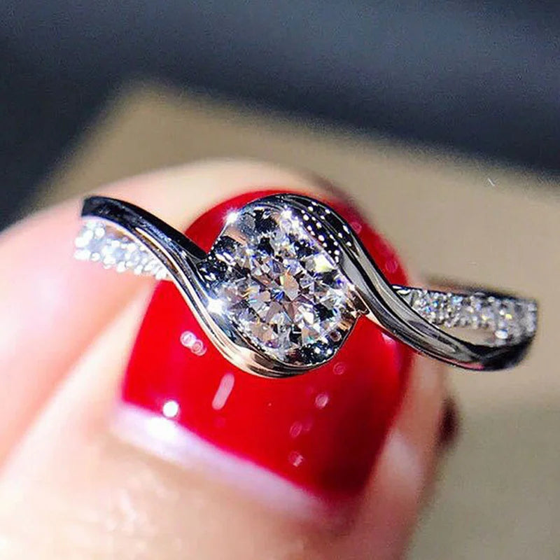 Elegant 925 Silver Solitaire Zircon Promise Ring