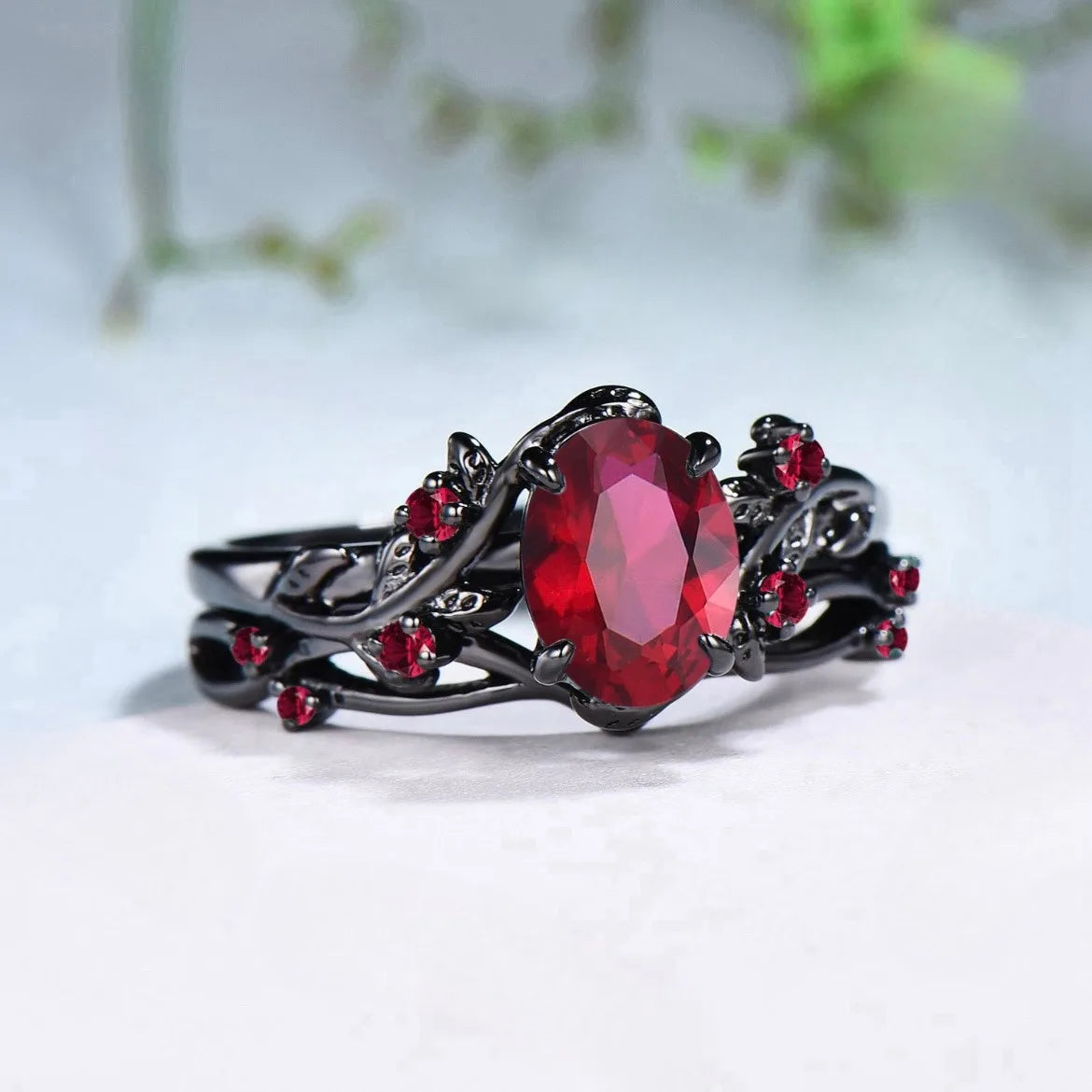 Couple Rings Red Rhinestone Celtic Dragon Stainless