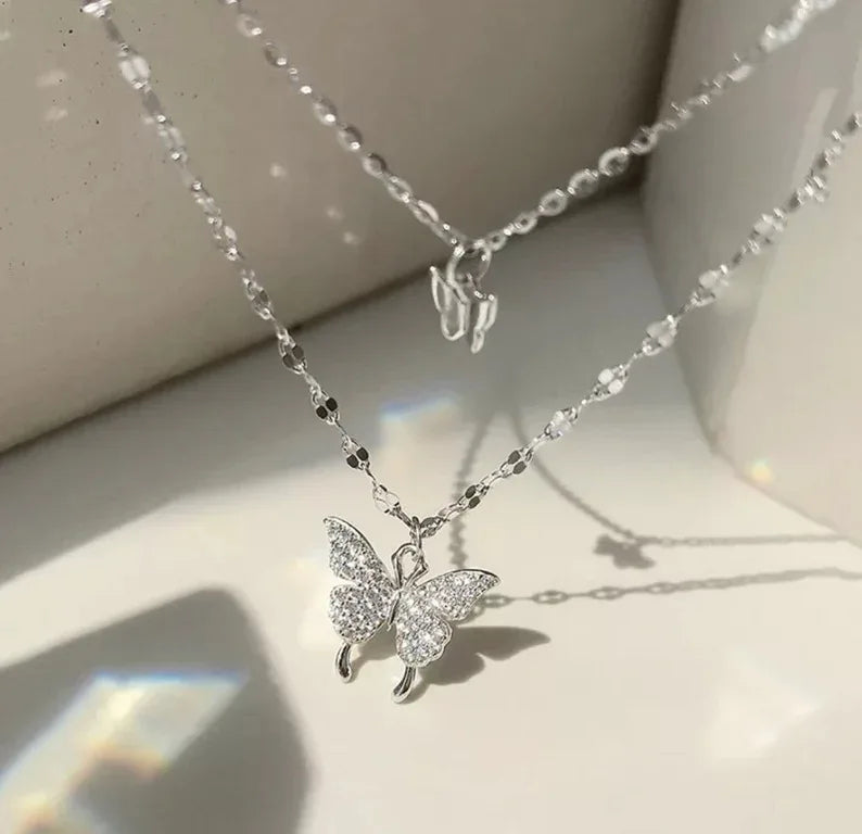 Y2K Crystal Butterfly Pendant Necklace for Women