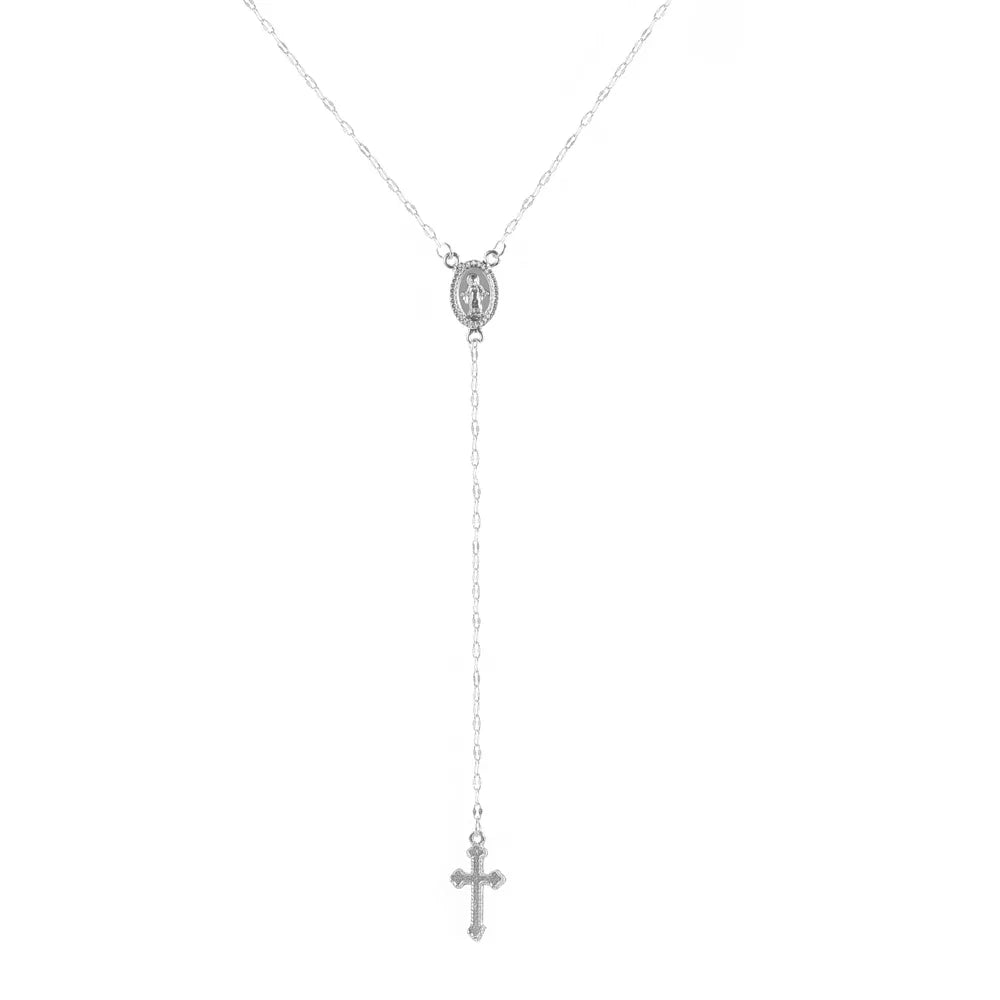 Vintage Cross Rosary Pendant Necklace – Boho Christian Jewelry for Women