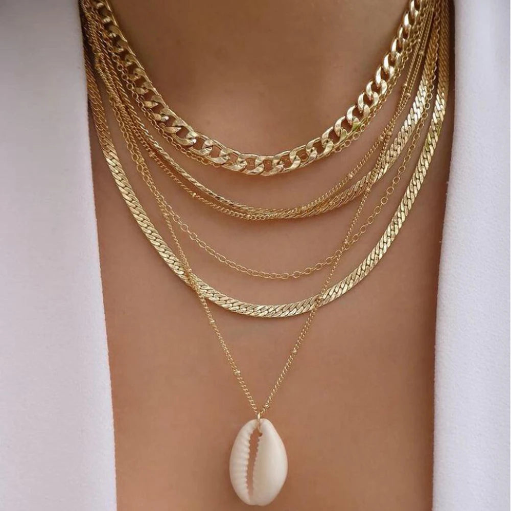 Vintage Gold Multi-Layer Crystal Necklace Set – Boho Trendy Jewelry for Women