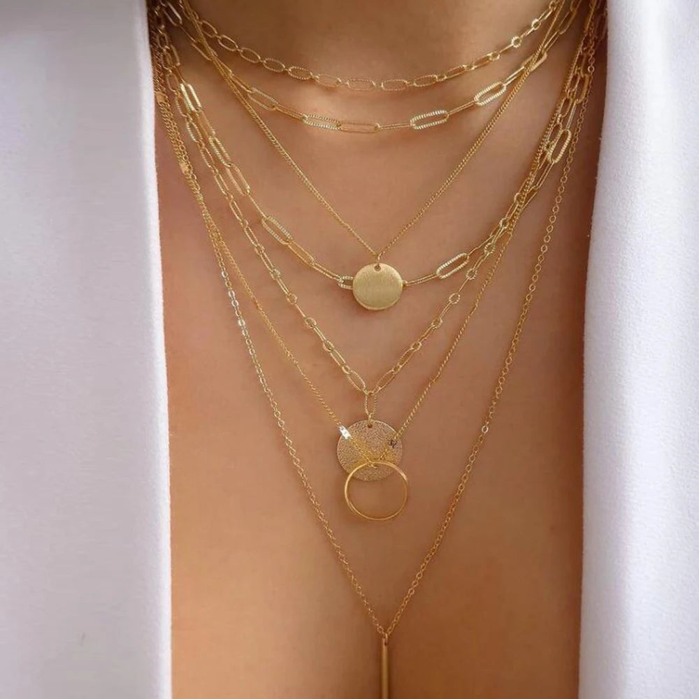 Vintage Gold Multi-Layer Crystal Necklace Set – Boho Trendy Jewelry for Women