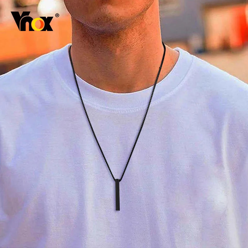 Vnox 5mm Pillar Necklace – Minimalist Stainless Steel 3D Bar Pendant for Men & Women
