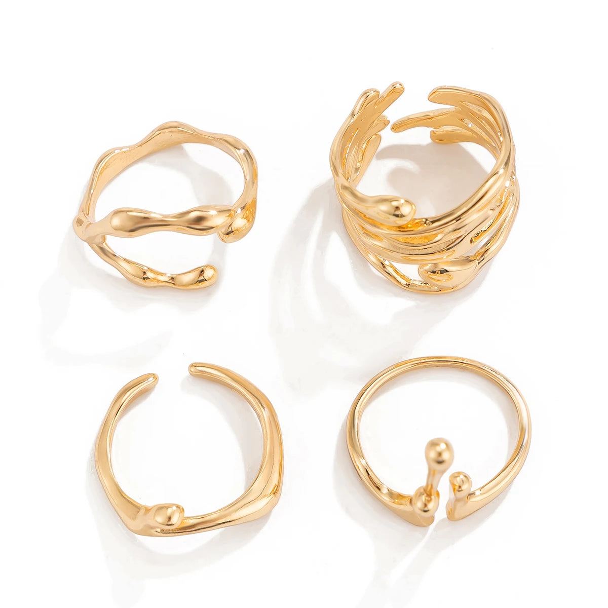 Vintage Lava Open Ring Set – 4PCS Adjustable Gold Couples Jewelry