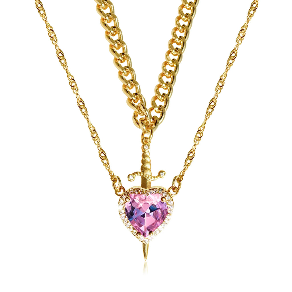 Vintage Gothic Dagger Heart Pendant Necklace – Trendy Collarbone Jewelry for Women