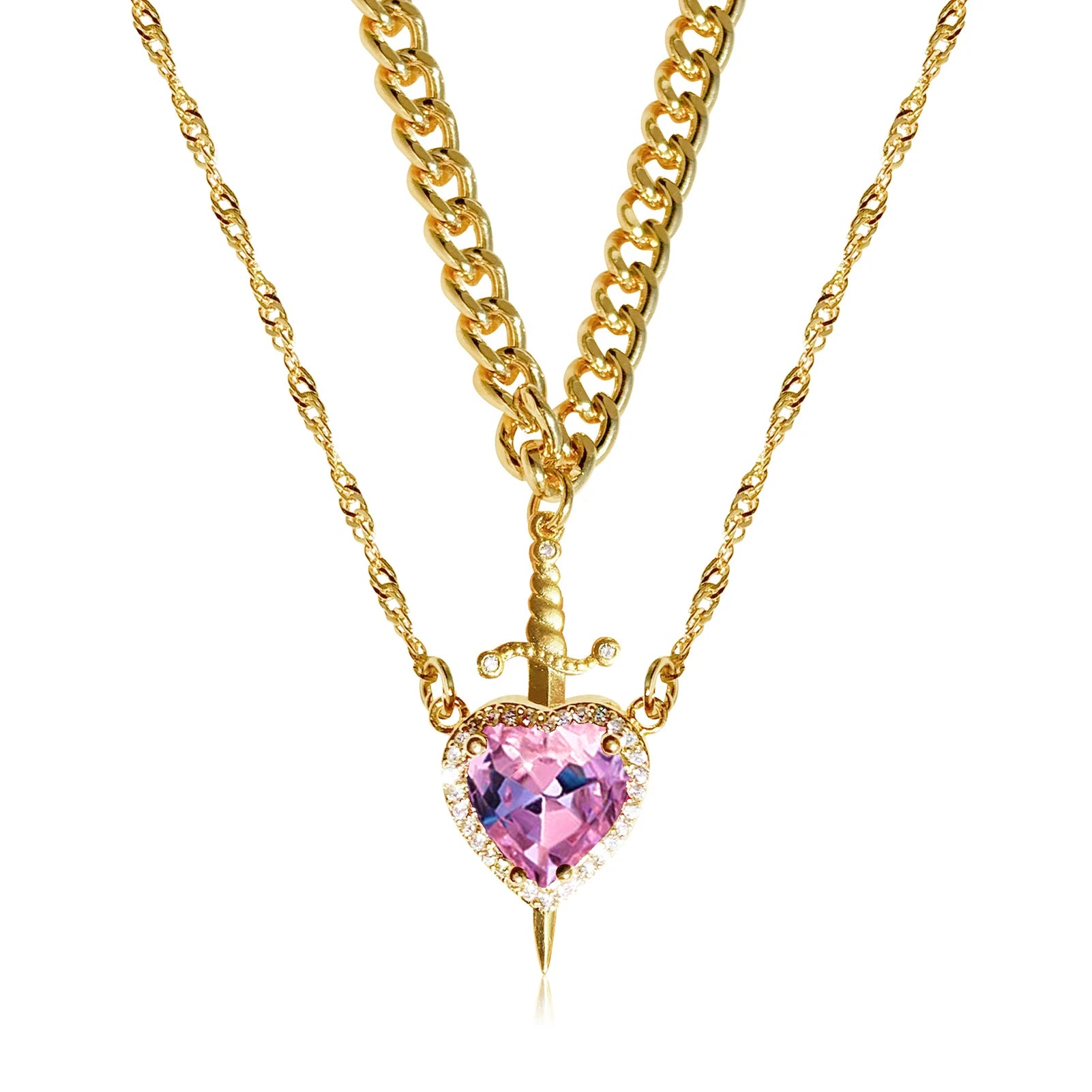 Vintage Gothic Dagger Heart Pendant Necklace – Trendy Collarbone Jewelry for Women