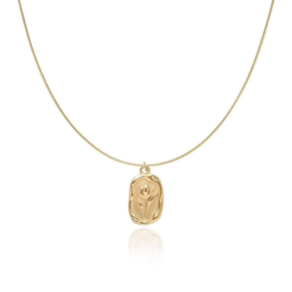 Retro Tulip Pendant Necklace – Personalized Gold & Silver Stainless Steel Jewelry for Women