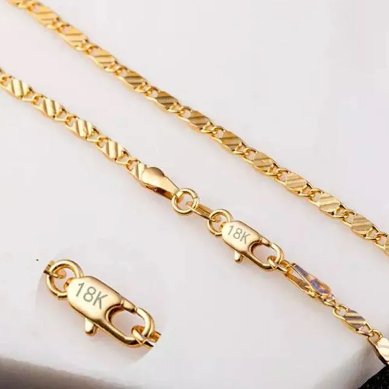 18K Gold & 925 Silver Side Chain Necklace – Unisex 2MM Chain in Multiple Lengths (16–30 Inch)