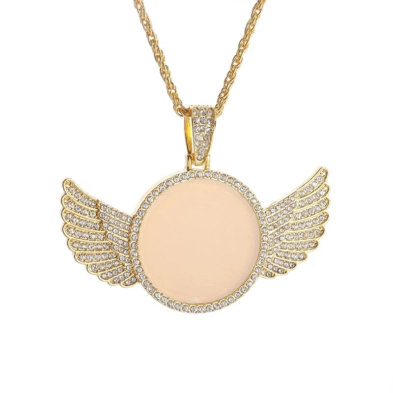 Memory Angel Wings Photo Necklace – Crystal Zirconia Pendant for Couples