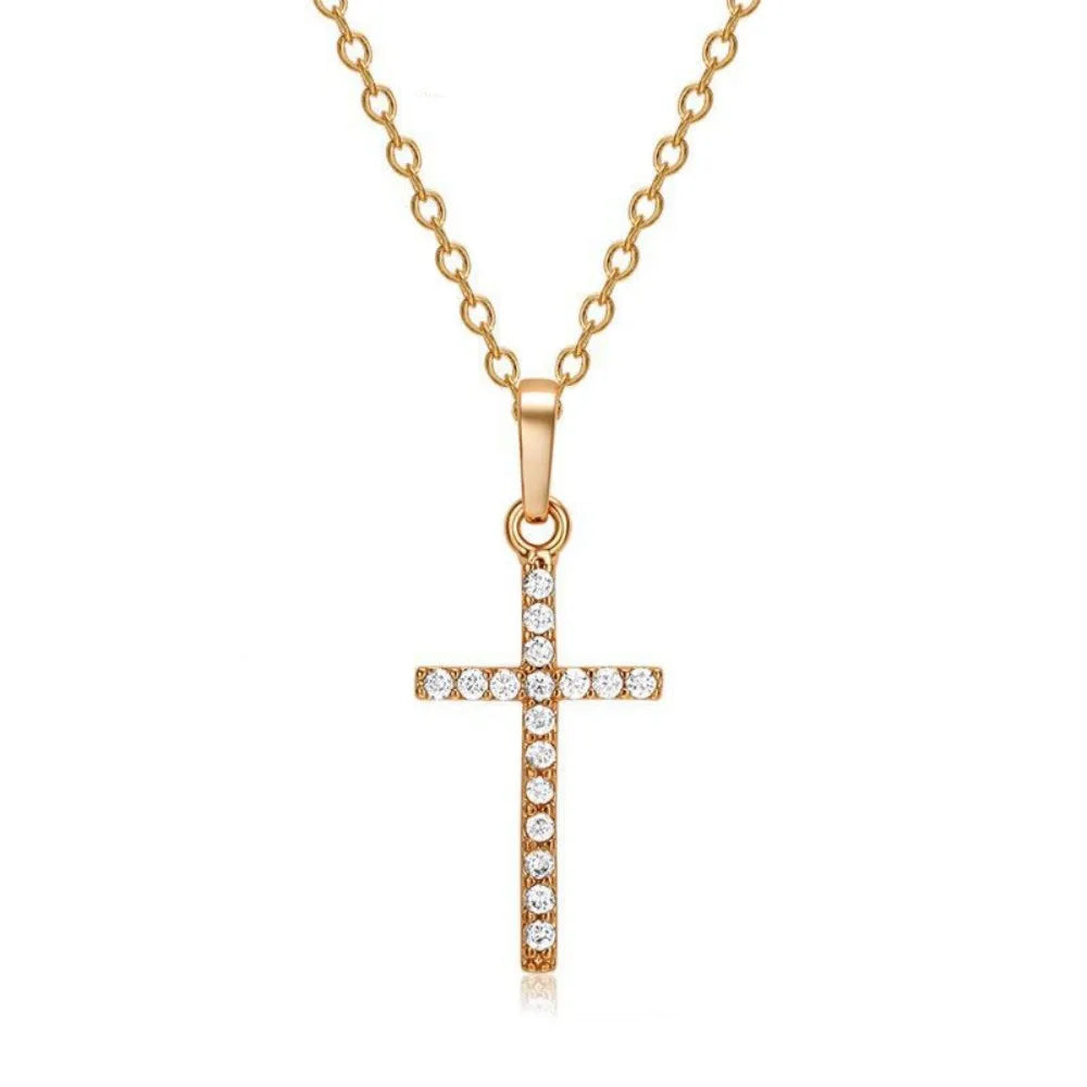 Rhinestone Cross Pendant Necklace – Adjustable Summer Jewelry for Women