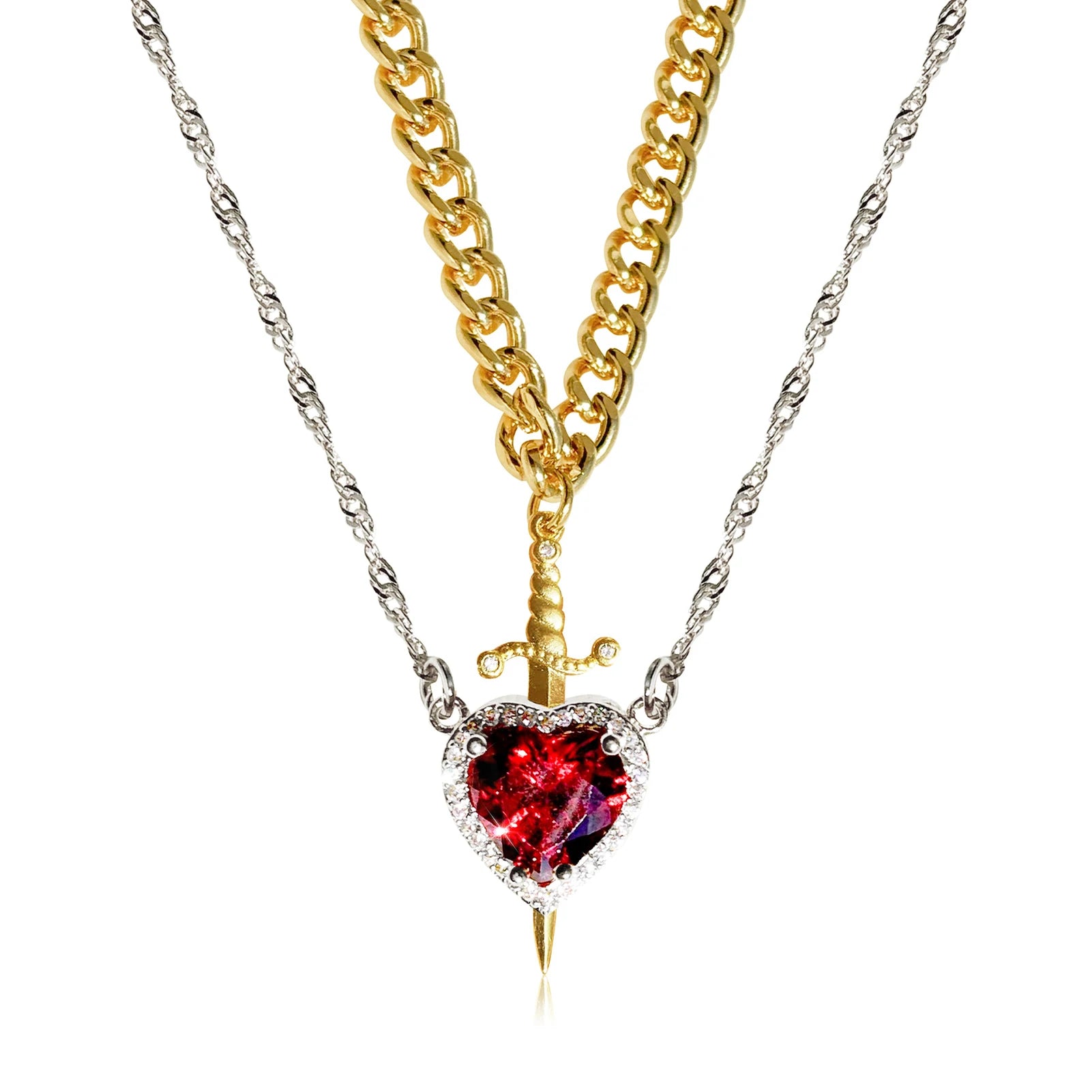 Vintage Gothic Dagger Heart Pendant Necklace – Trendy Collarbone Jewelry for Women
