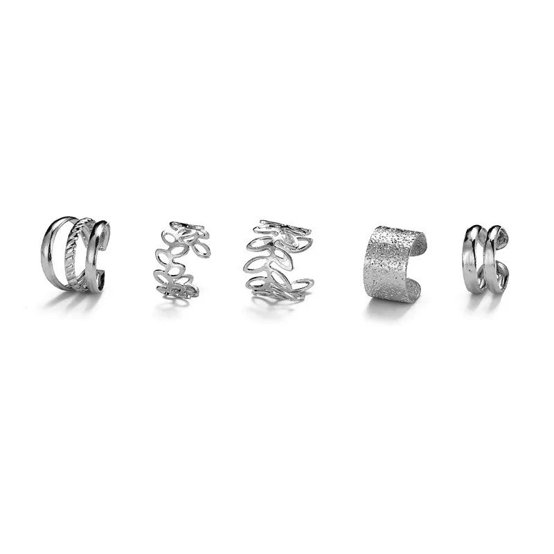 Hollow Leaf Clip-On Earrings – 5/15PCS Punk Zinc Alloy Jewelry for Women