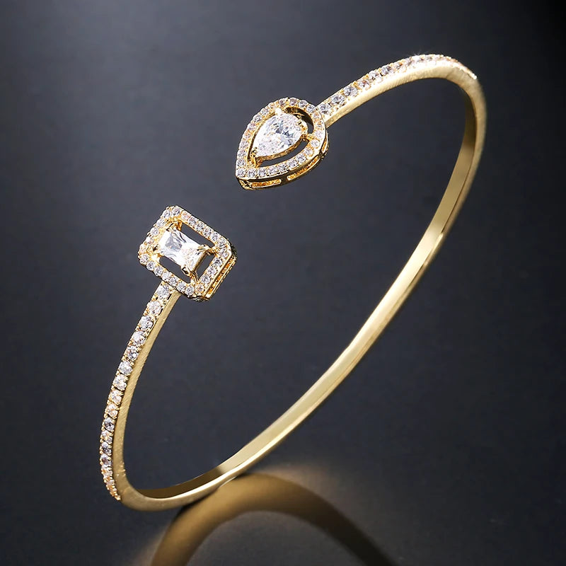 Luxury Geometric Gold Cuff Bangle – CZ Bracelet for Women