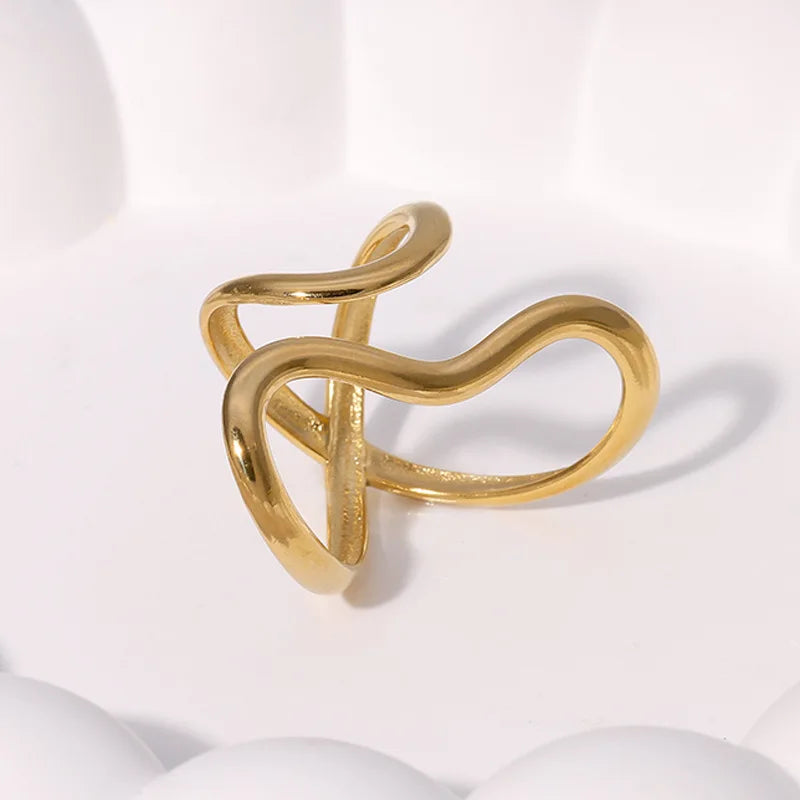 18K Gold Plated Stainless Steel Open Ring – Trendy Women’s Jewelry