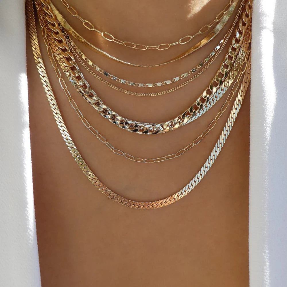Vintage Gold Multi-Layer Crystal Necklace Set – Boho Trendy Jewelry for Women