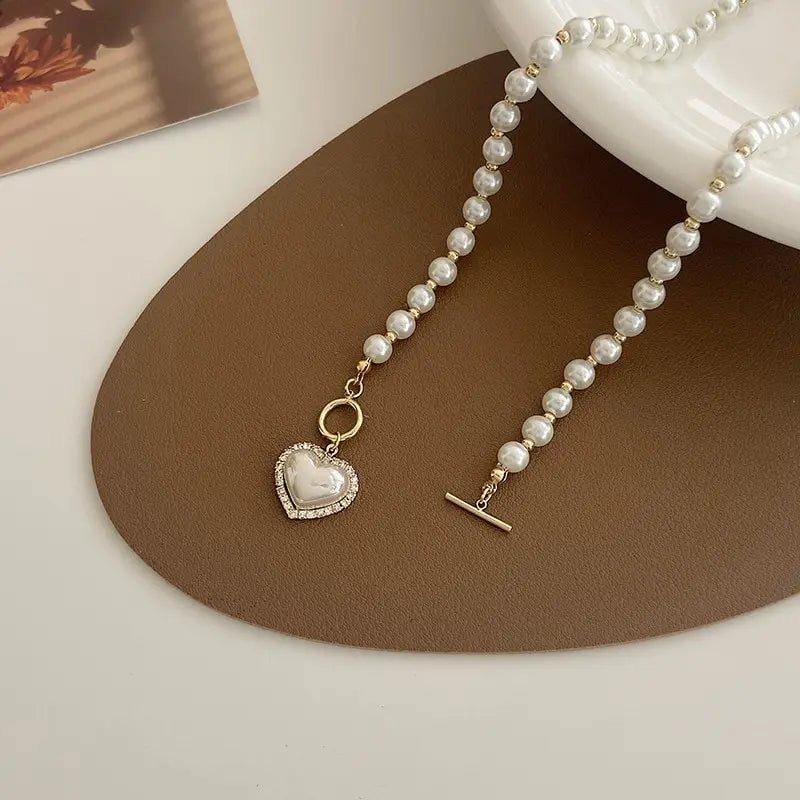 Elegant Pearl Heart Necklace – Luxury Imitation Pearl Jewelry for Women