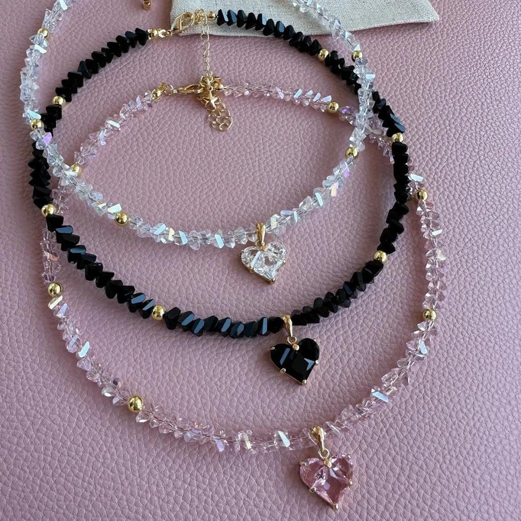 Vintage Zircon Heart Crystal Pendant Necklace – Boho Baroque Transparent Chain Jewelry for Women