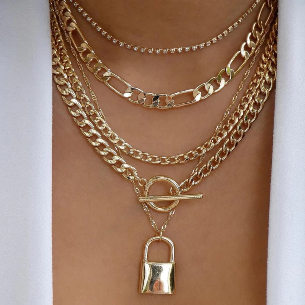 Vintage Gold Multi-Layer Crystal Necklace Set – Boho Trendy Jewelry for Women