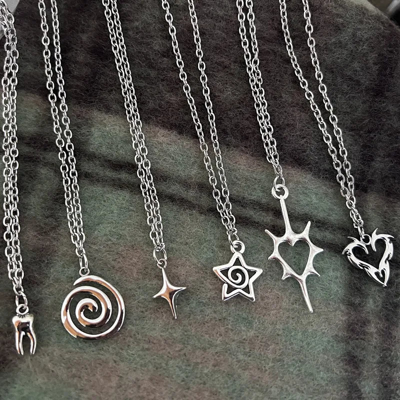 Y2K Fire Heart Teeth Pendant Necklace Unisex
