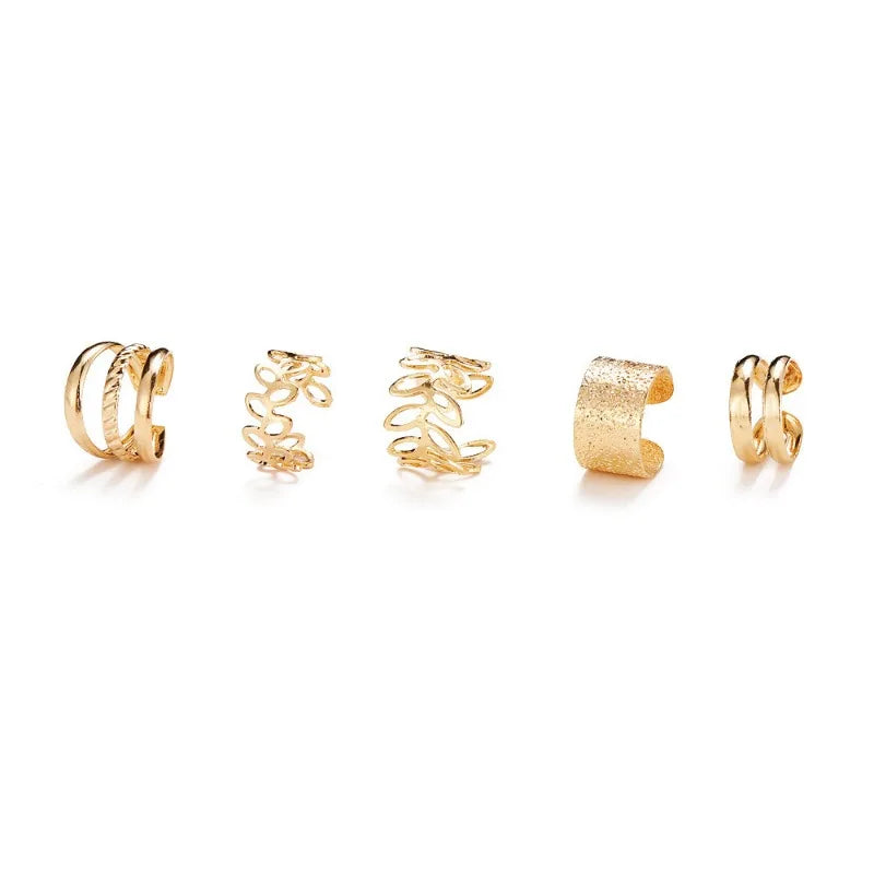 Hollow Leaf Clip-On Earrings – 5/15PCS Punk Zinc Alloy Jewelry for Women