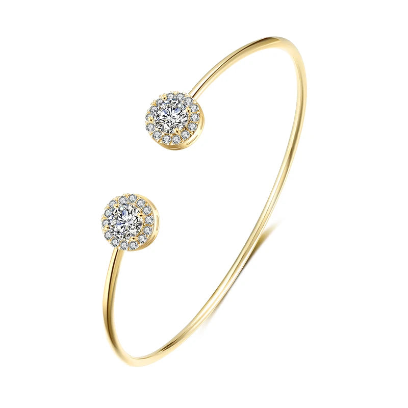 Luxury Geometric Gold Cuff Bangle – CZ Bracelet for Women