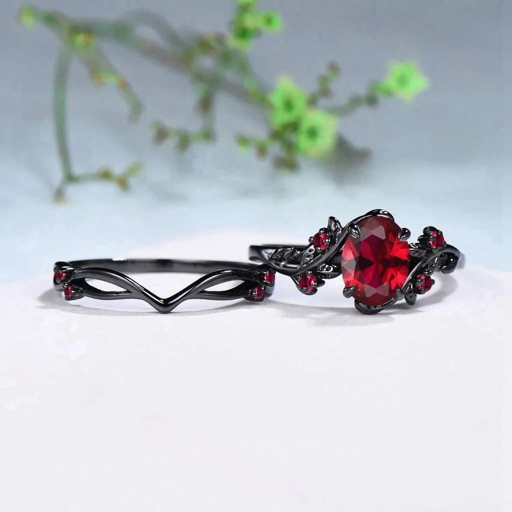 Couple Rings Red Rhinestone Celtic Dragon Stainless