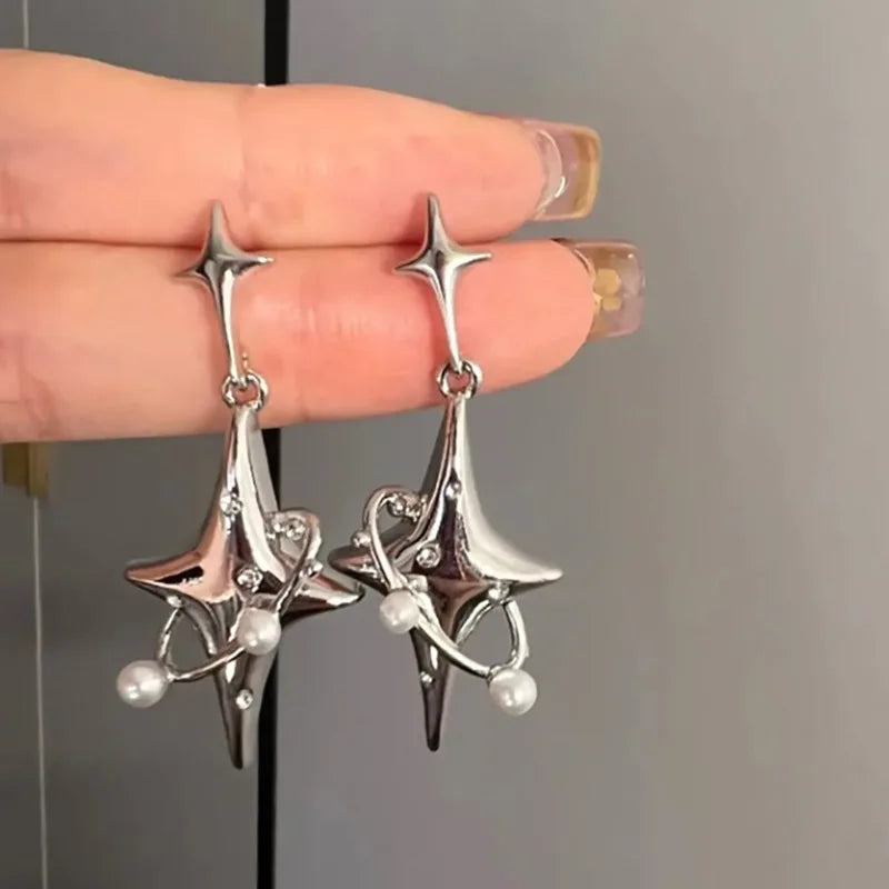 Y2K Silver Liquid Earrings – Punk Geometric Hip-Hop Jewelry for Women