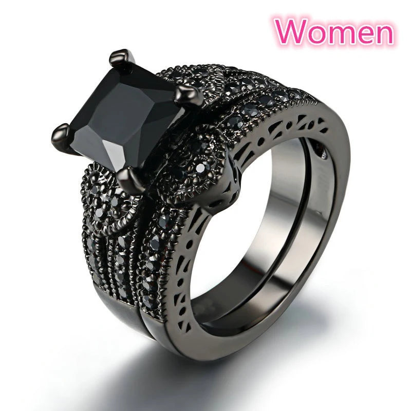 Couple Rings Red Rhinestone Celtic Dragon Stainless